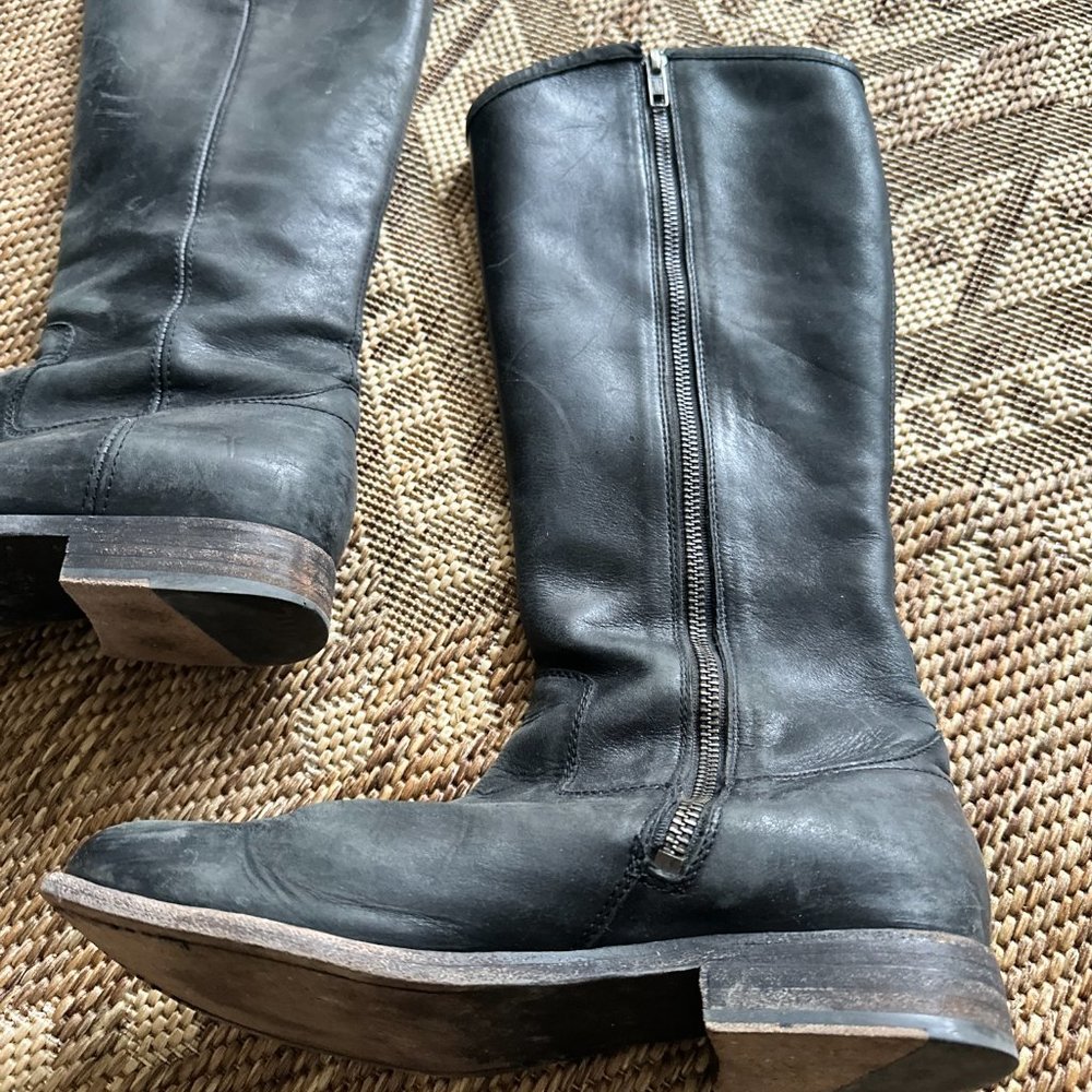 black leather FRYE Tall Riding Boots with side zipper, 7 - Picture 7 of 16